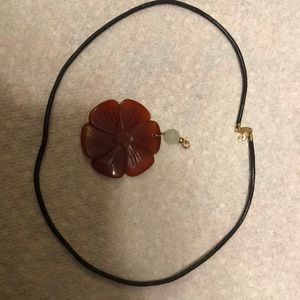 Leather cord w Jade floral pendant